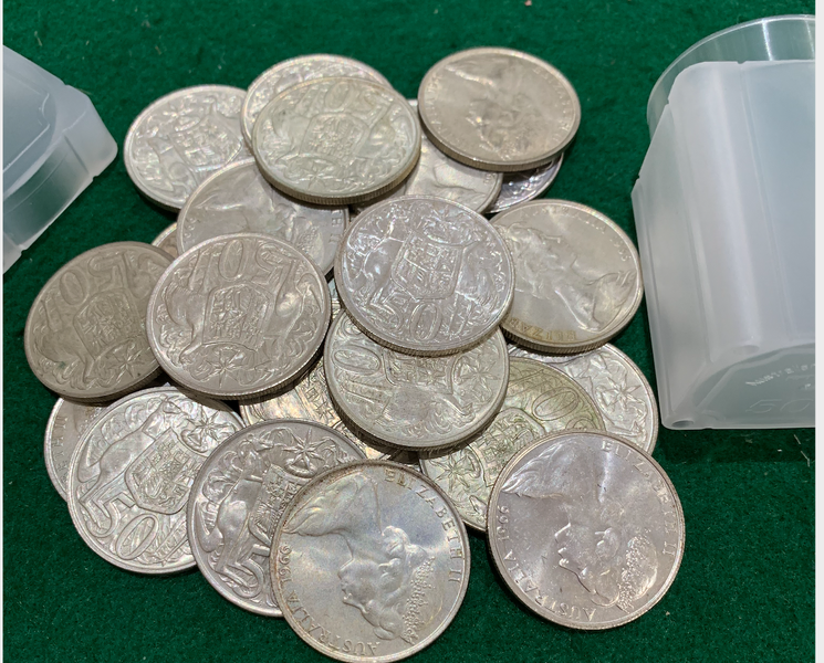 1966 Silver - Round 50c Coins (80% Silver) - Tube of 28