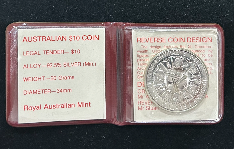 1982 Silver $10 - Commonwealth Games Silver Uncirculated in Plastic Wallet