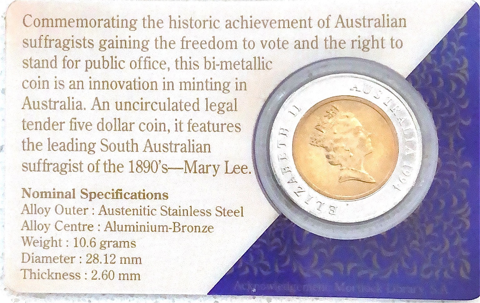 1994 $5 Commemorating 100 Years of the Enfranchisement of Women in South Australia