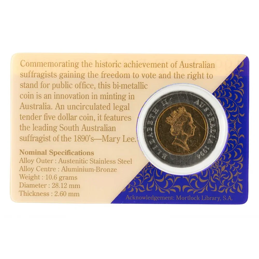 1994 $5 100 Years of the Enfranchisement of Women in South Australia