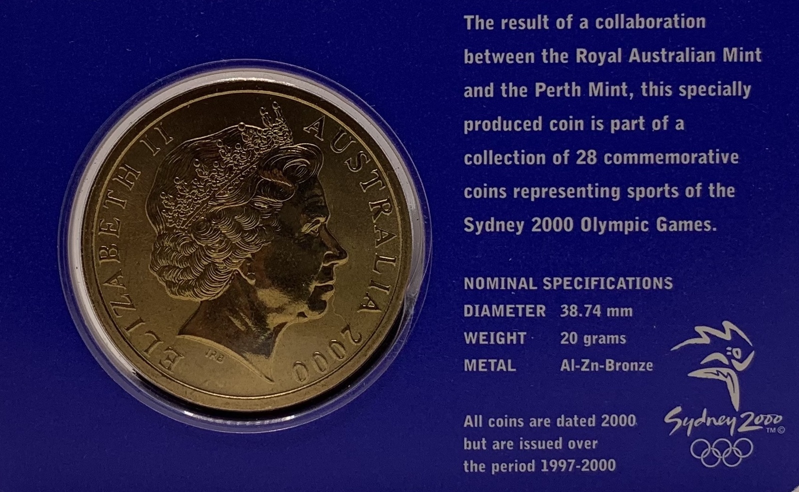 2000 $5 Sydney Olympic Gold Coin - Aquatics