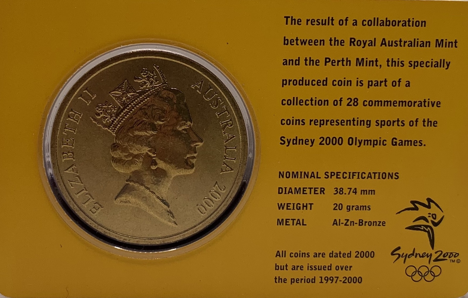 2000 $5 Sydney Olympic Gold Coin - Gymnastics