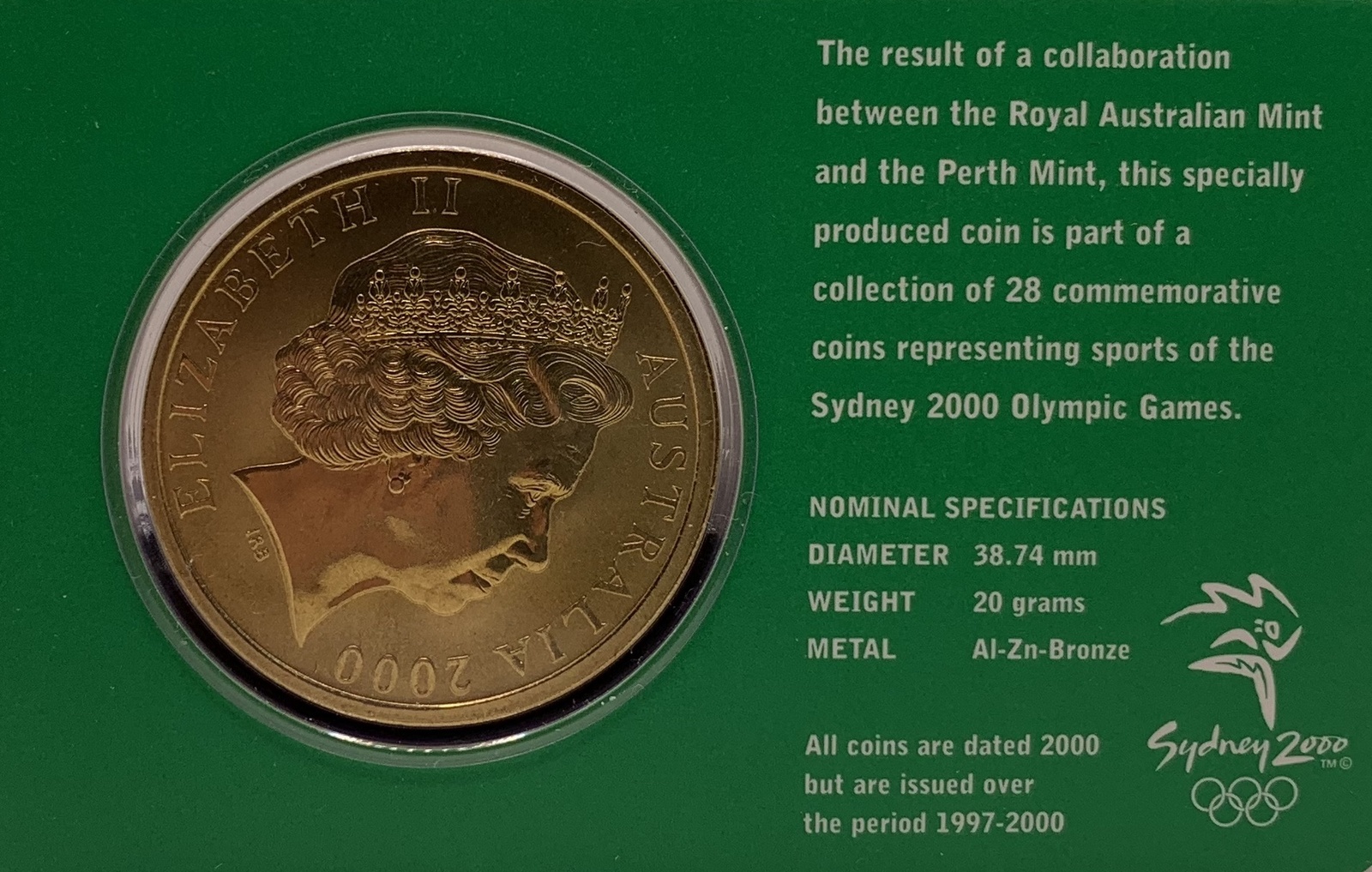 2000 $5 Sydney Olympic Gold Coin - Handball