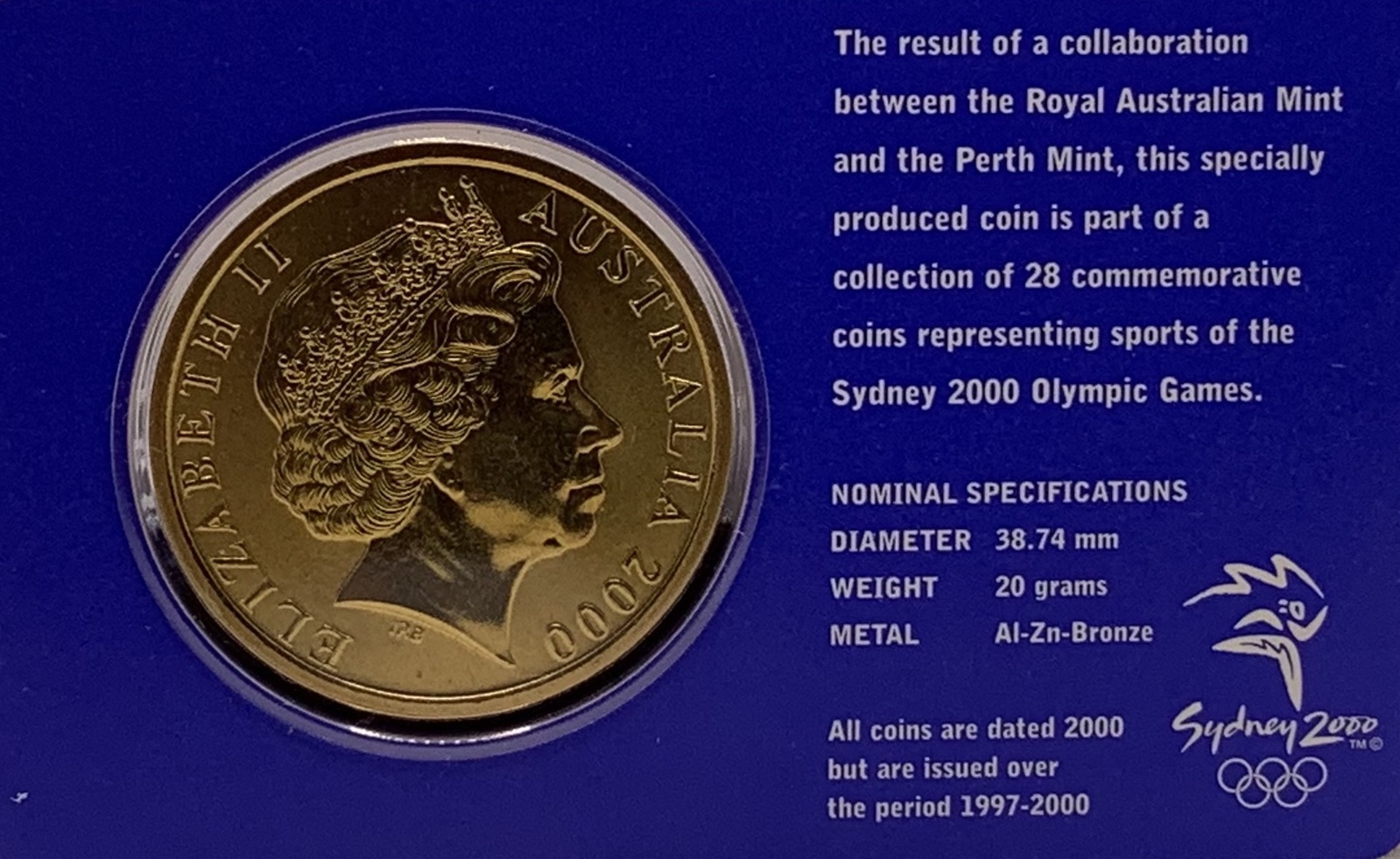 2000 $5 Sydney Olympic Gold Coin - Volleyball