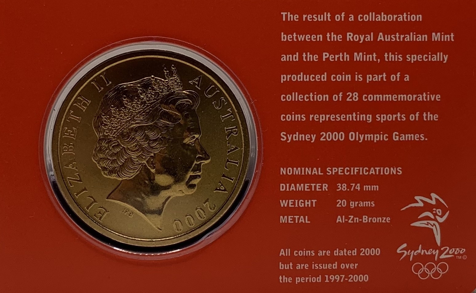 2000 $5 Sydney Olympic Gold Coin - Wrestling