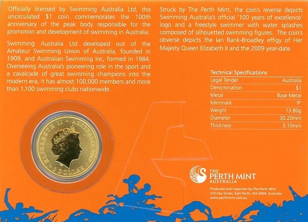 2009 $1 Swimming Australia 100 Year of Excellence