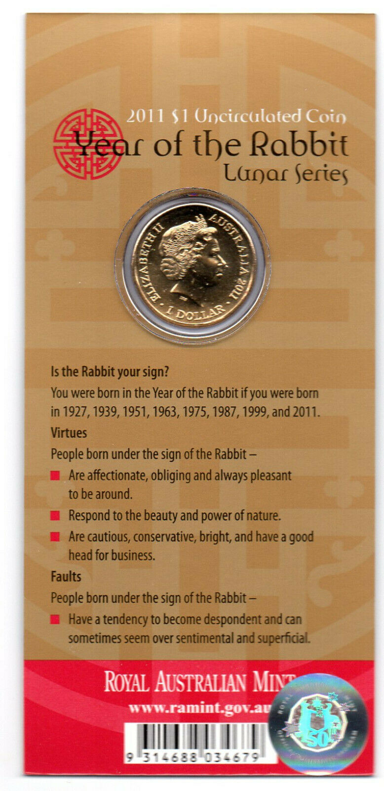 2011 - $1 Year of the Rabbit