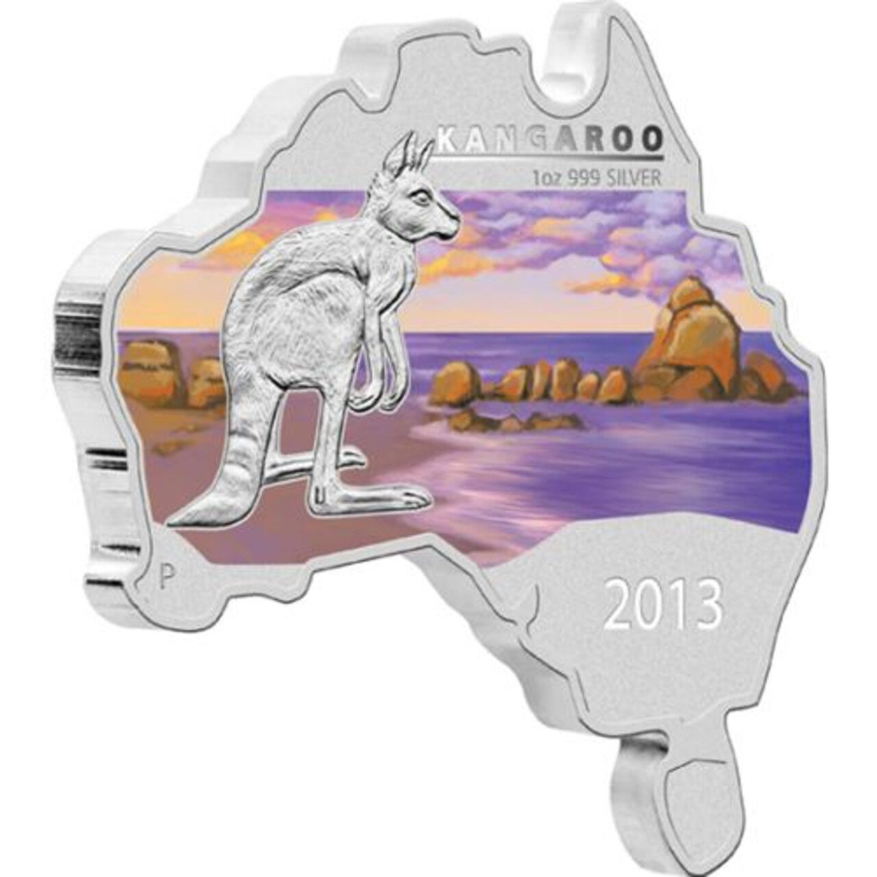2013 1oz Kangaroo - Australian Map Shaped Silver Coin
