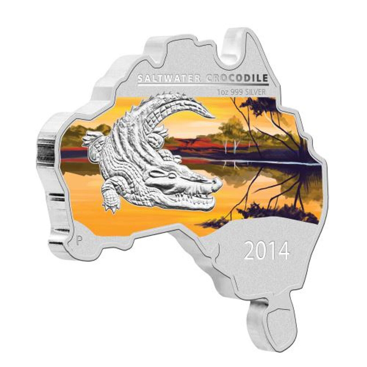 2014 1oz Crocodile - Australian Map Shaped Silver Coin
