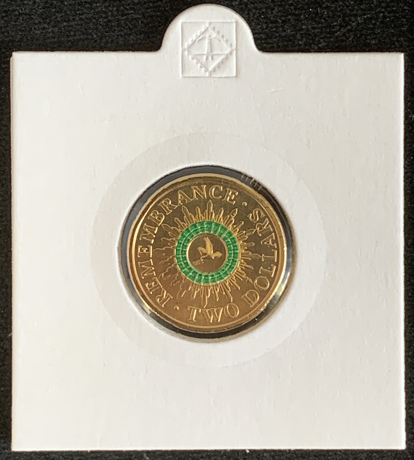 2014 - $2 Remembrance Dove, Green Coloured Coin