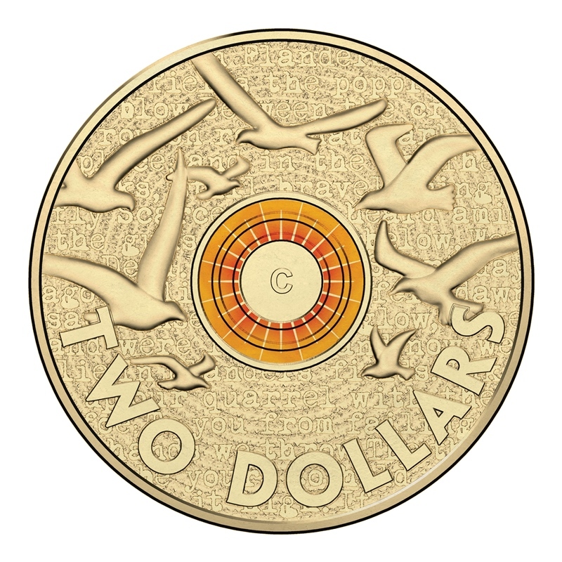 2015 $2 C Mintmark Remembrance Day Orange Coloured Two Dollars