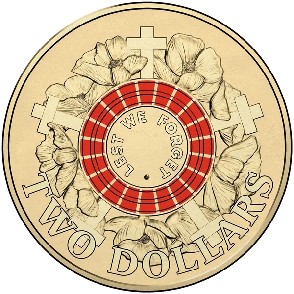 2015 $2 Lest We Forget (Red) - Coloured Uncirculated Coins in RAM bag of 5 coins