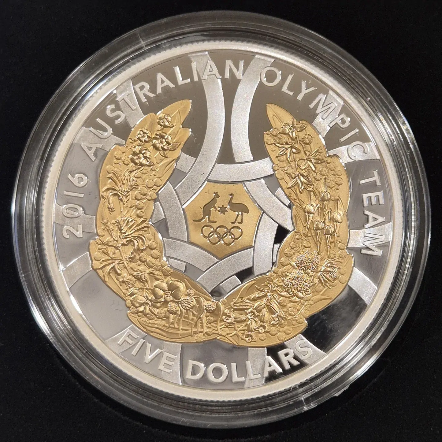  2016 $5 Fine Silver Olympic Team Gold Plated Coin