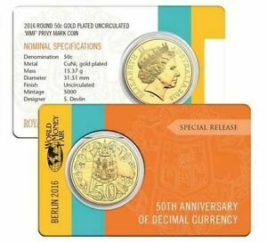 2016 - Gold plated Berlin WMF mint mark Fifty Cents
