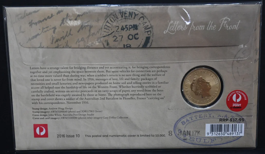 2016 Centenary of WWI: Letters from the Front $1 PNC