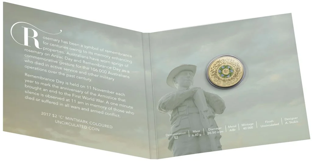 2017 $2 'C' Mintmark Rosemary Coloured Coin in Card