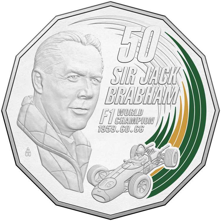 2017 - Sir Jack Brabham Coloured Coin Fifty Cents