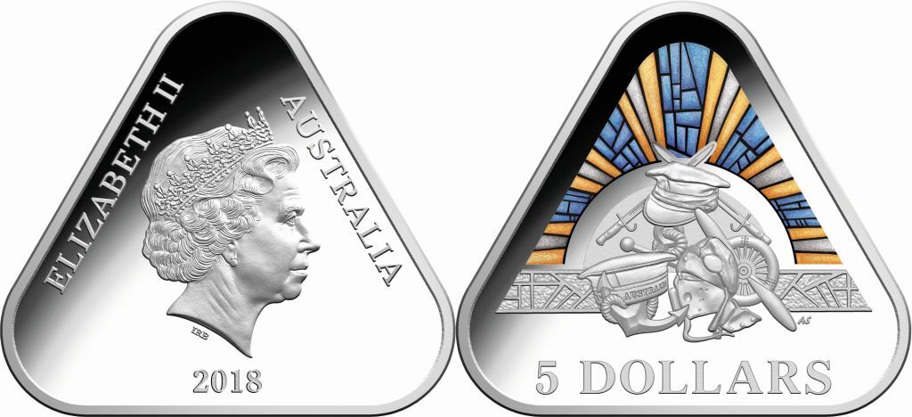 2018 $5 Land, Sea, Air - Coloured Silver Proof Triangular Coin