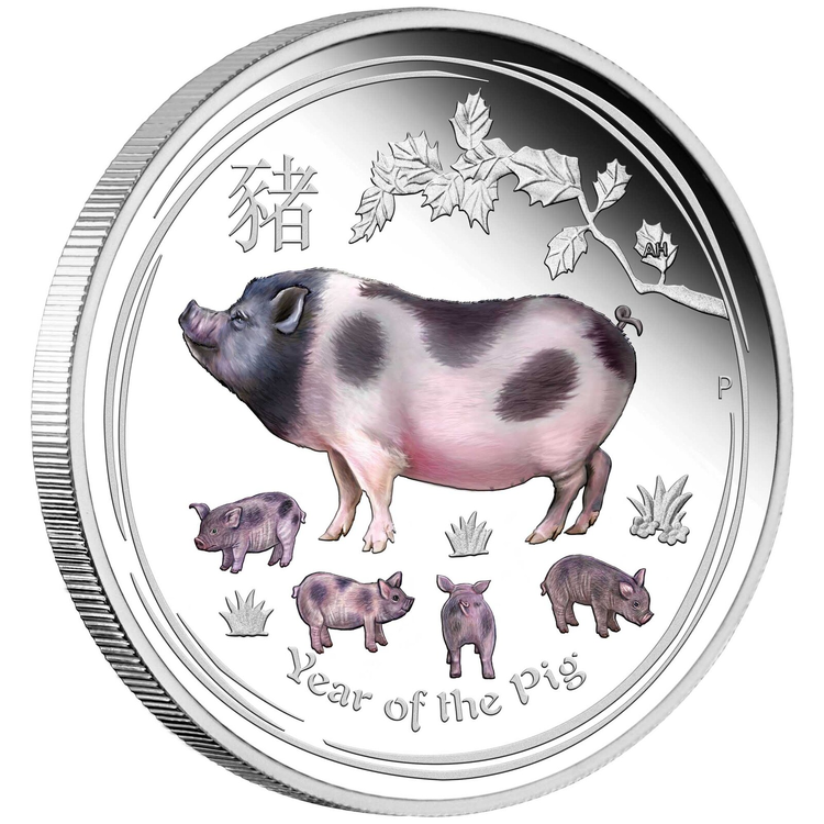 2019 1oz Australian Lunar Series II - Year of the Pig Coloured Silver Proof