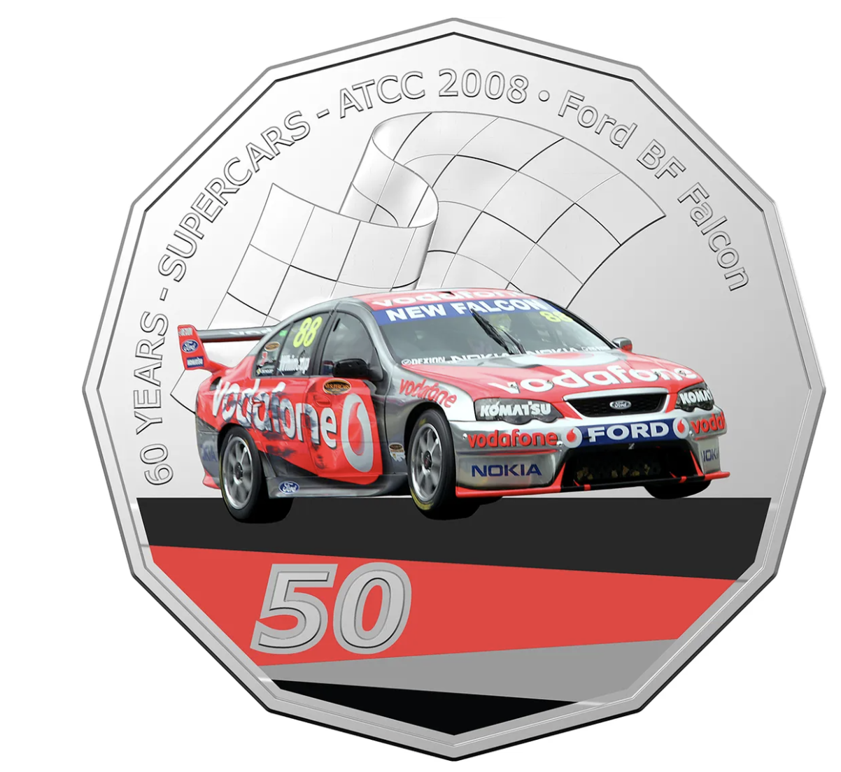 2020 50c 60 Years of Supercars - 2008 Ford BF Falcon Jamie Whincup