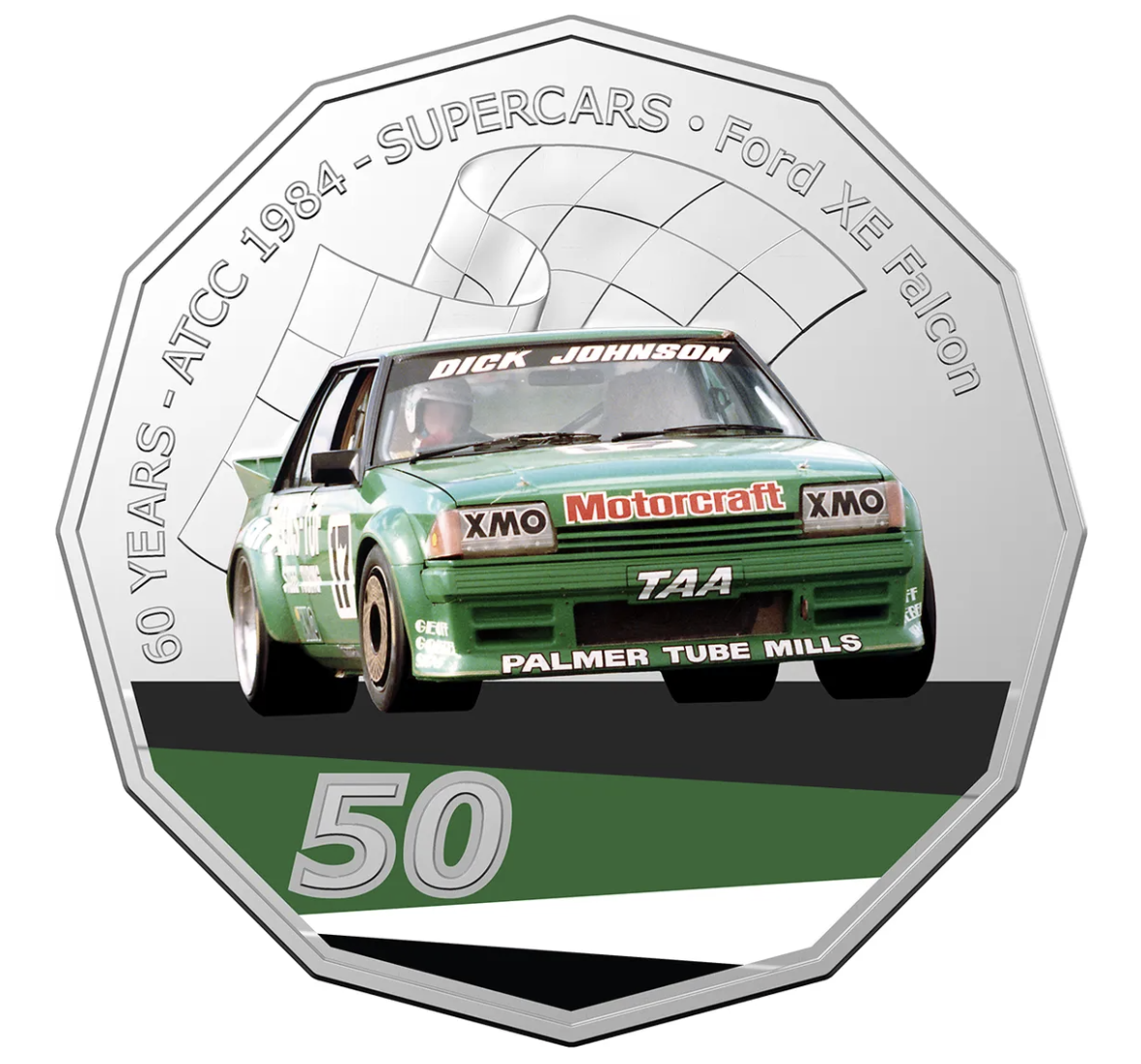2020 50c 60 Years of Supercars - 1984 Ford XE Falcon Greens-Tuf Dick Johnson
