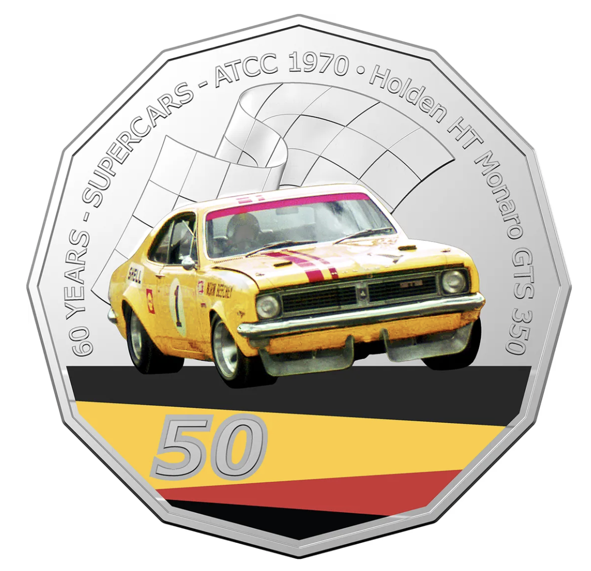 2020 50c 60 Years of Supercars - 1970 Holden HT Monaro GTS 350 - Norm Beechy