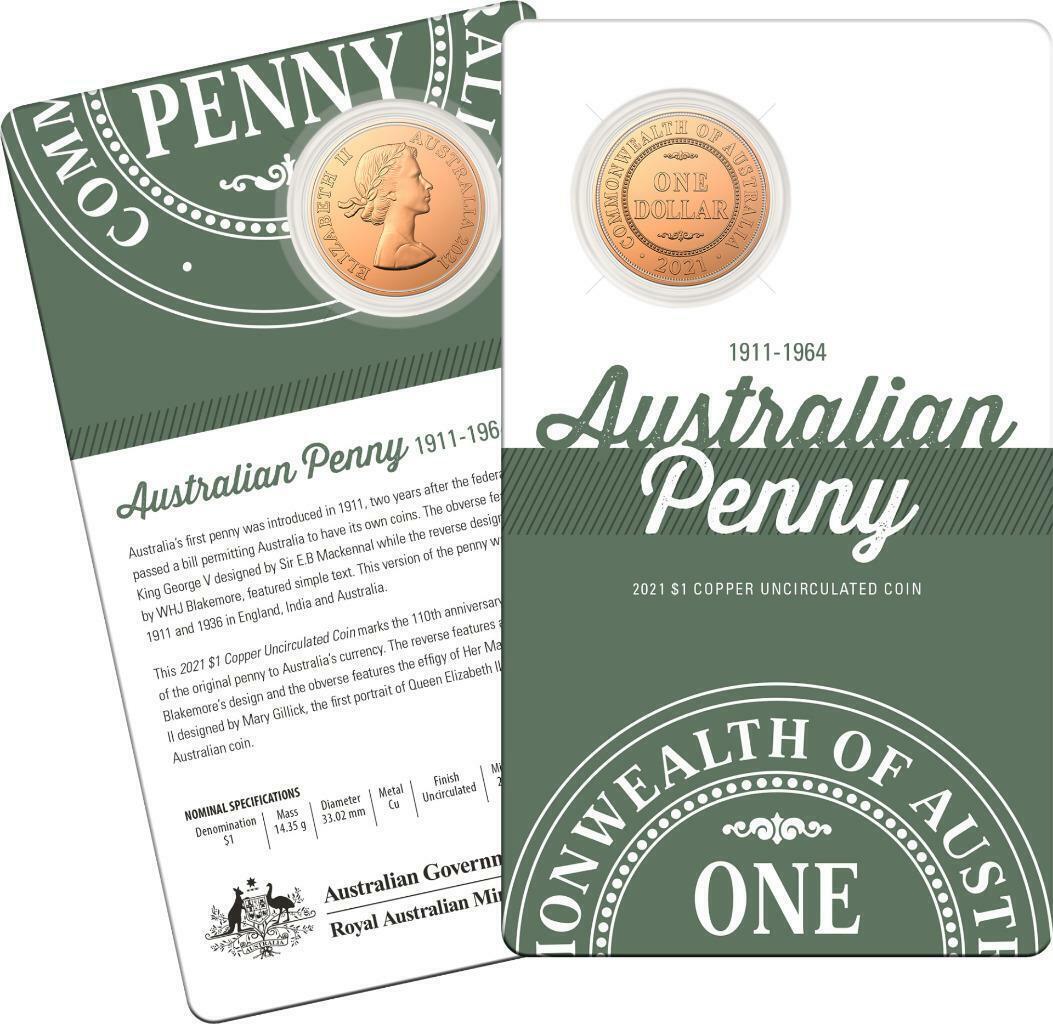 2021 $1 Australian Penny 110th Anniversary Copper 2 Coin Set