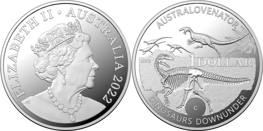 2022 $1 Dinosaurs Down Under C Mintmark Fine Silver Proof Coin