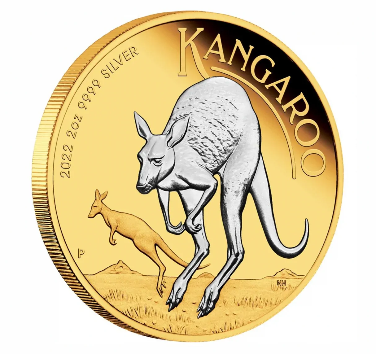 2022 2oz Kangaroo Reverse Gilded Silver Coin