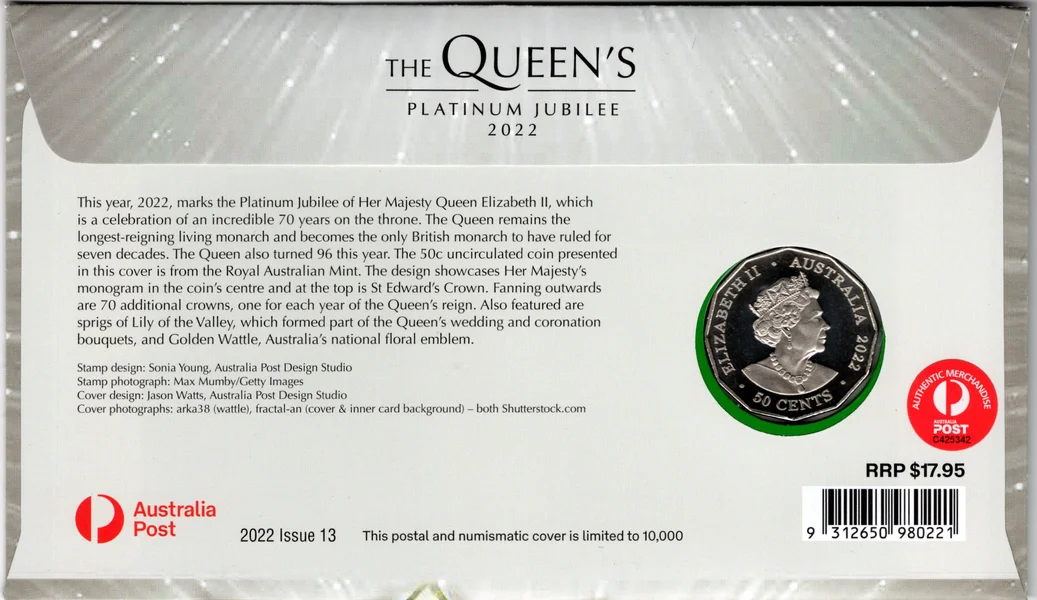 2022 50c Queen Elizabeth II Platinum Jubilee PNC