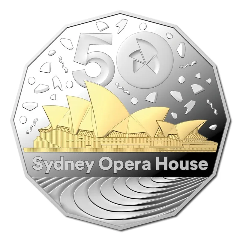 2023 50c Selectively Gold Plated Silver Proof Coin 50th Anniversary of the Sydney Opera House