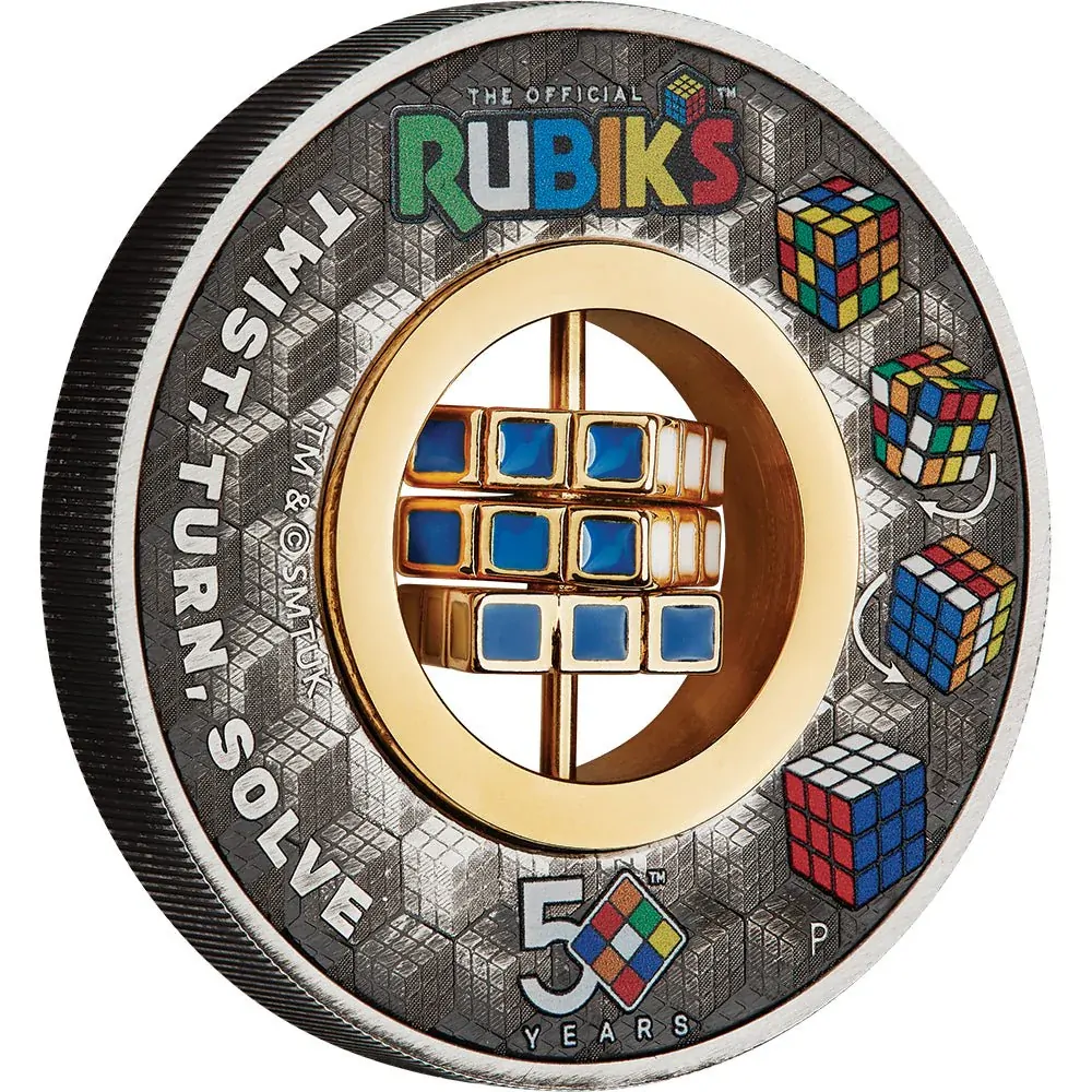 2024 2oz Rubik's Cube Silver Antiqued Coloured Coin