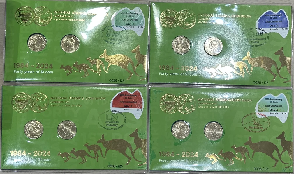 2024 $1 Forty Years of $1 Set of 4x PNC (National Stamp & Coin Show Canberra)