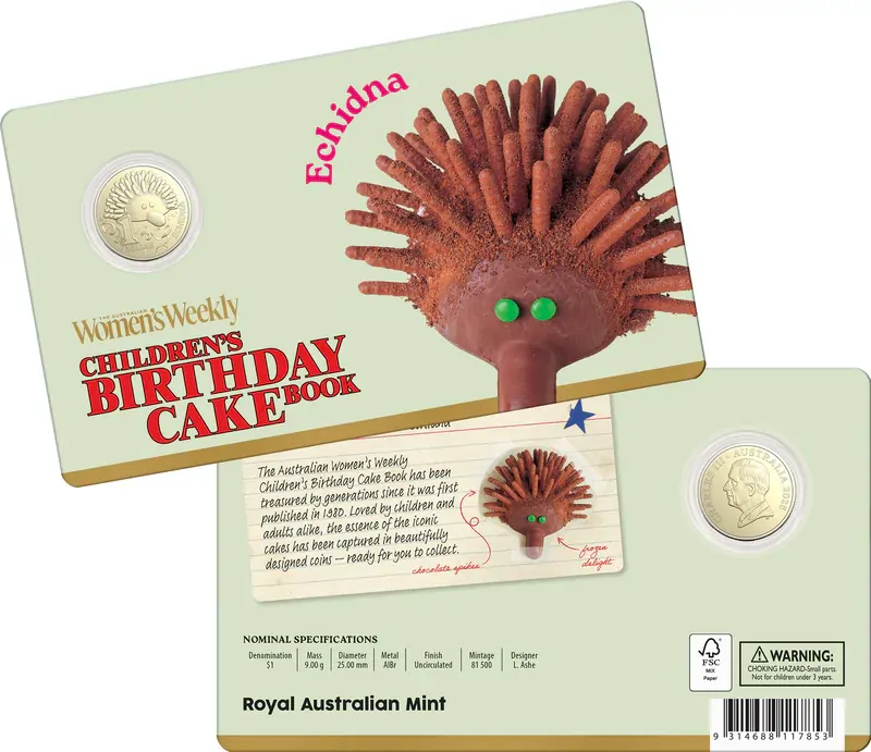 2025 $1 Australian Women's Weekly Children’s Birthday Cake Book - Carded Coin