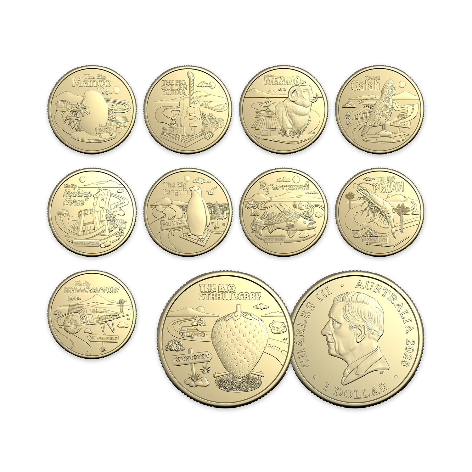 2025 Aussie Big Things 2 - $1 [COMPLETE] 12-Coin Folder Tube Set + Till Coins