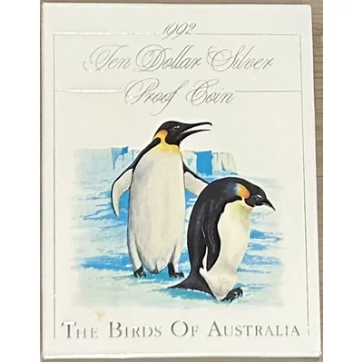 1992 Silver $10 - Birds of Australia - Emperor Penguin Silver Proof Coin