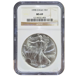 1998 1oz American Silver Eagle MS69 NGC Graded