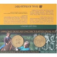 1999 $1 International Older Persons/The Last Anzacs Dual Coin Set
