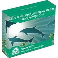 2012 $1 ANDA Perth Coin Show World Heritage Sites Shark Bay 1oz Silver Coloured Proof Coin