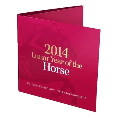 2014 50c Lunar Year of the Horse - Tetra-decagon Coin in Folded Display Card
