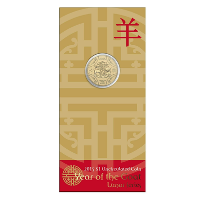 2015 $1 Lunar Series - Year of the Goat Carded Coin