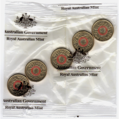 2015 $2 Lest We Forget (Red) - Coloured Uncirculated Coins in RAM bag of 5 coins