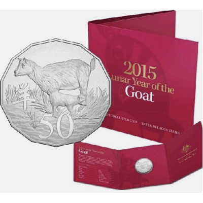 2015 50c Lunar Year of the Goat - Tetra-decagon Coin in Folded Display Card