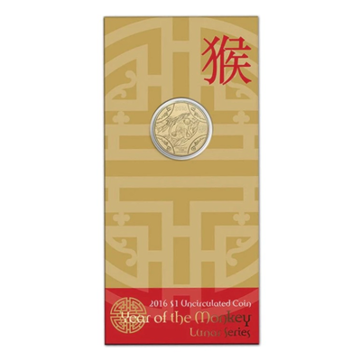 2016 $1 Lunar Series - Year of the Monkey Carded Coin