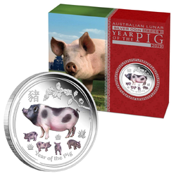 2019 1oz Australian Lunar Series II - Year of the Pig Coloured Silver Proof
