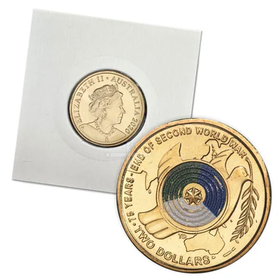 2020 $2 End of the Second World War - Coloured UNC Single Coin in 2x2