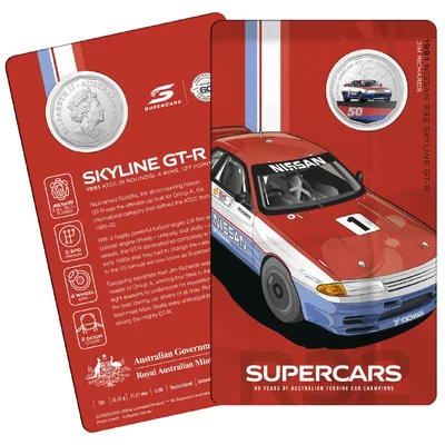 2020 50c 60 Years of Supercars - 1991 Nissan R32 Skyline GT-R - Jim Richards Presentation Card