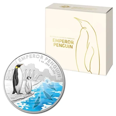 2023 1oz Silver - Australian Antarctic Territory Emperor Penguin Coloured Coin in Box