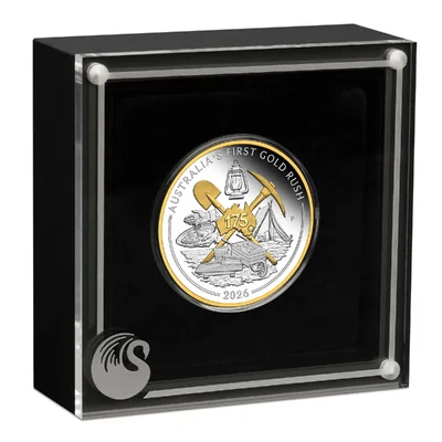 2026 1oz Australia's First Gold Rush Silver Proof Gilded Coin
