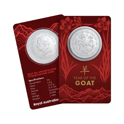 2027 50c Lunar Year of the Goat - Tetradecagon 50c Pocket Collector Card